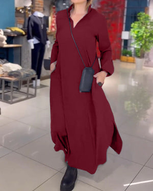 🥻Long loose dress with side slit and lapel