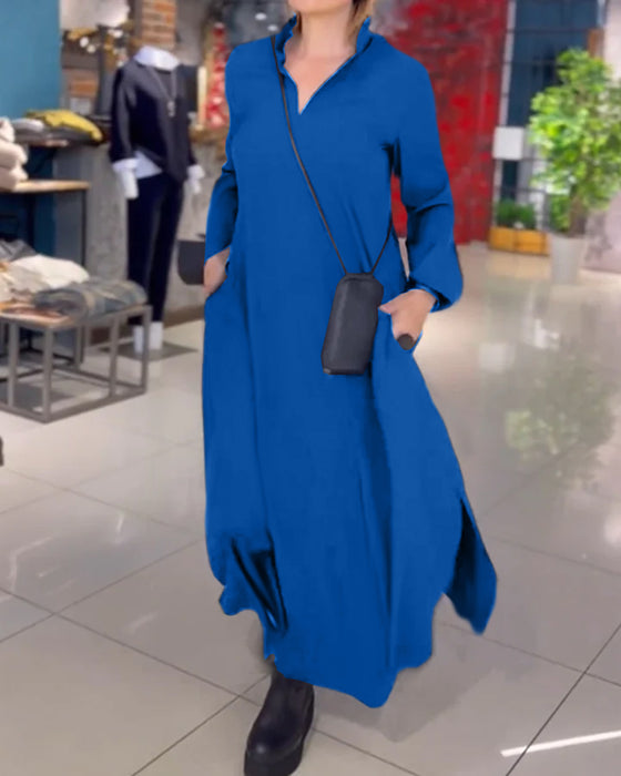 🥻Long loose dress with side slit and lapel