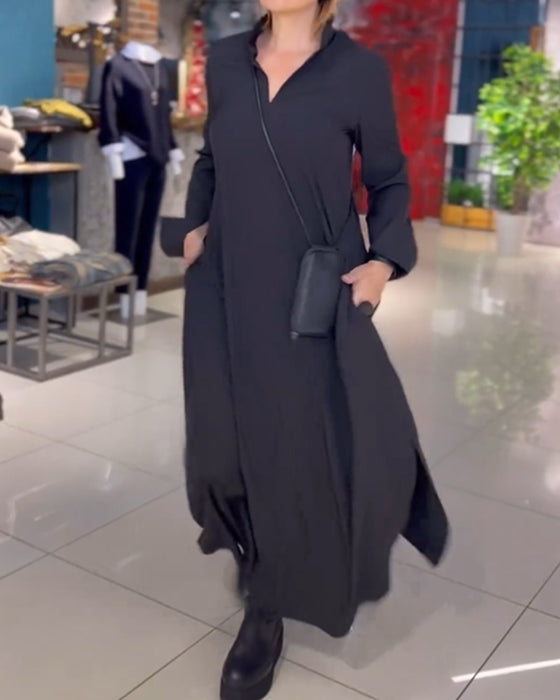 🥻Long loose dress with side slit and lapel