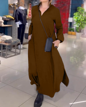 🥻Long loose dress with side slit and lapel