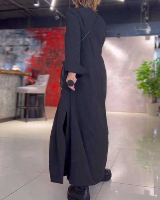 🥻Long loose dress with side slit and lapel