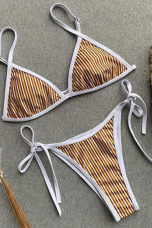 New Tied Side String Triangle Brazilian Bikini Swimsuit in Striped.MC